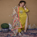 Mustard Yellow Handwoven Khadi Suit Set with Embroidered Dupatta