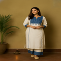 White & Indigo Handblock Khadi Kurta Set – Elegant Fusion of Tradition & Comfort | KhadiLoom